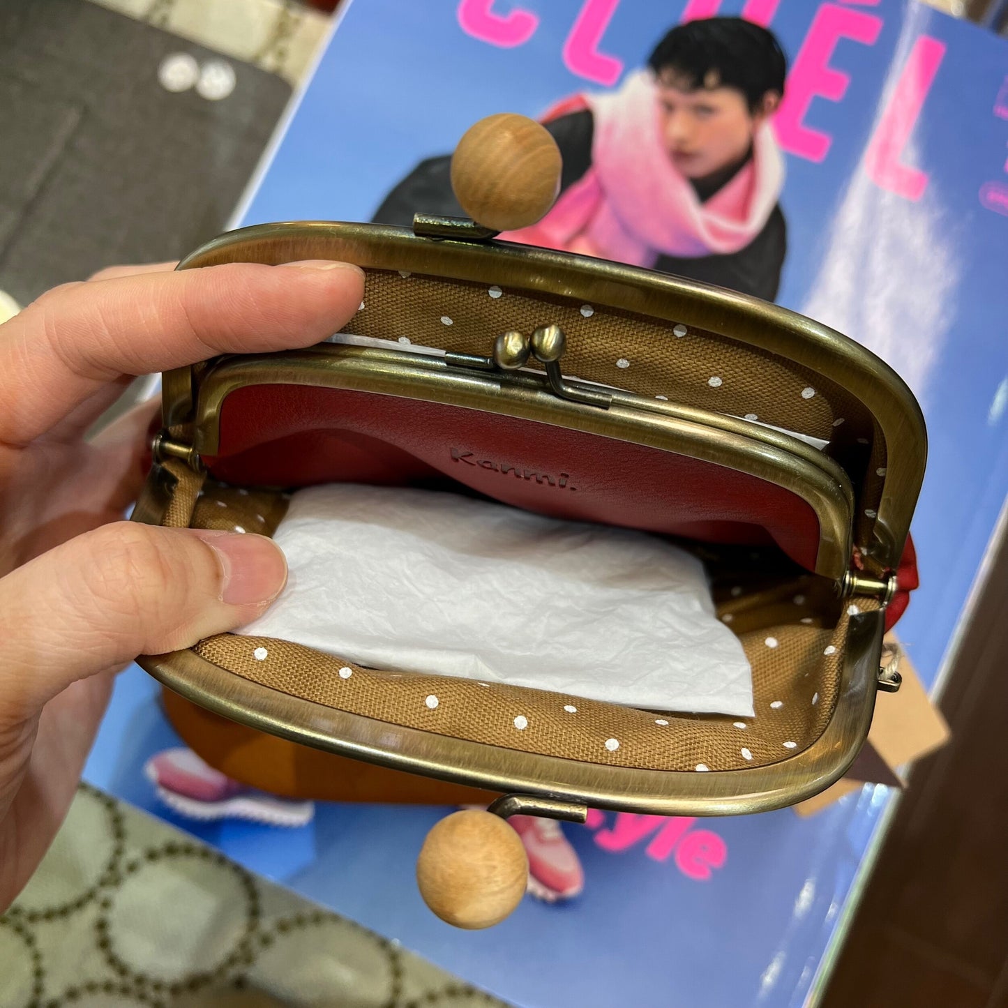 Sale- Kanmi Red Leather Coins Bag, Wallet, made in Japan