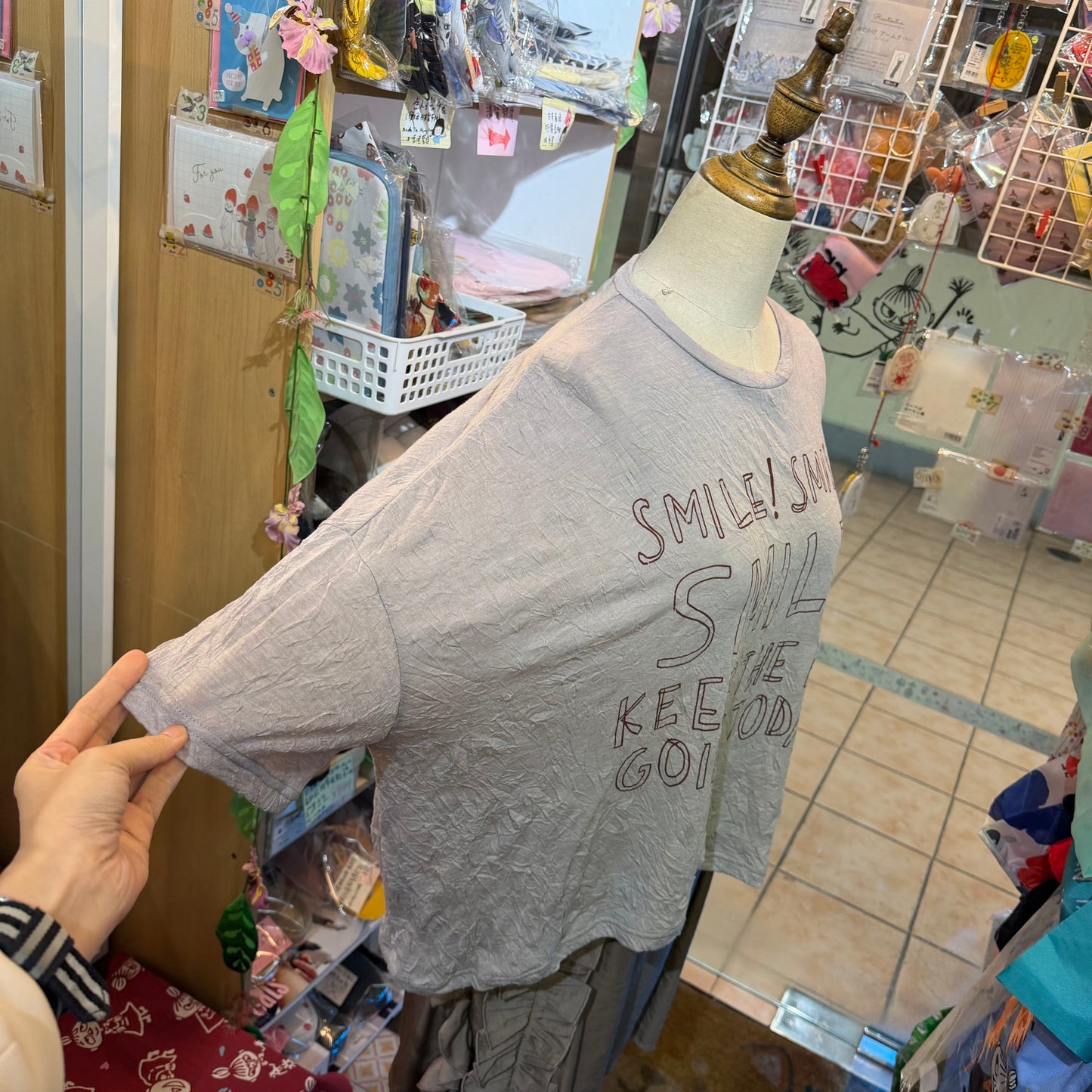 Tumugu SMILE Grey T-shirt, made in Japan