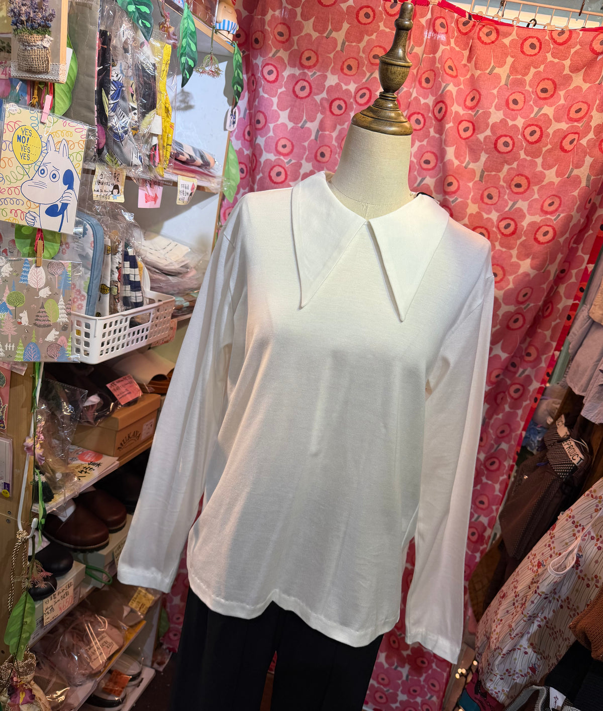 Mizuiro ind White Long Collar T-shirt, made in Japan