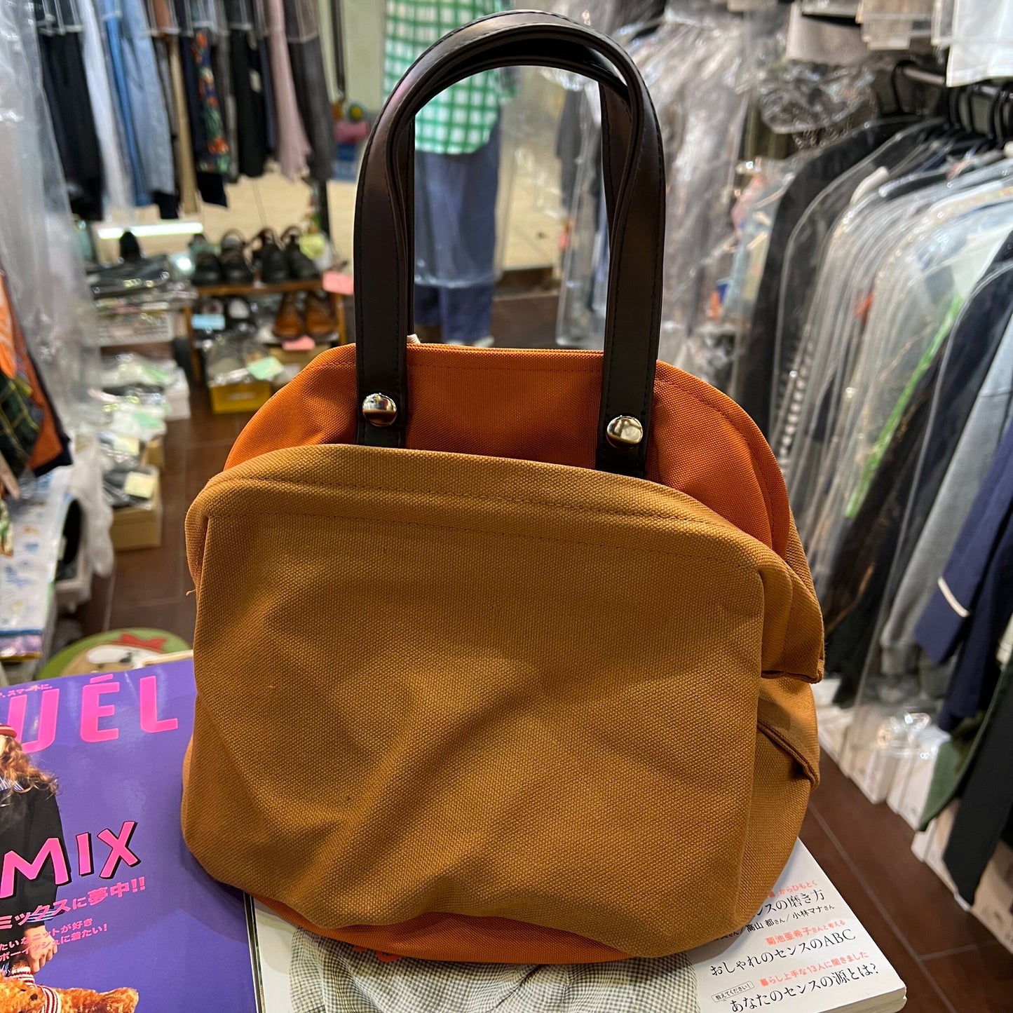 Sale- Anvocoeur Brown X Orange Canvas Handbag, made in Japan