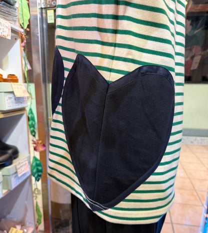 Summer Sale- Drowse and yet… Striped Heart T-shirt, made in Japan