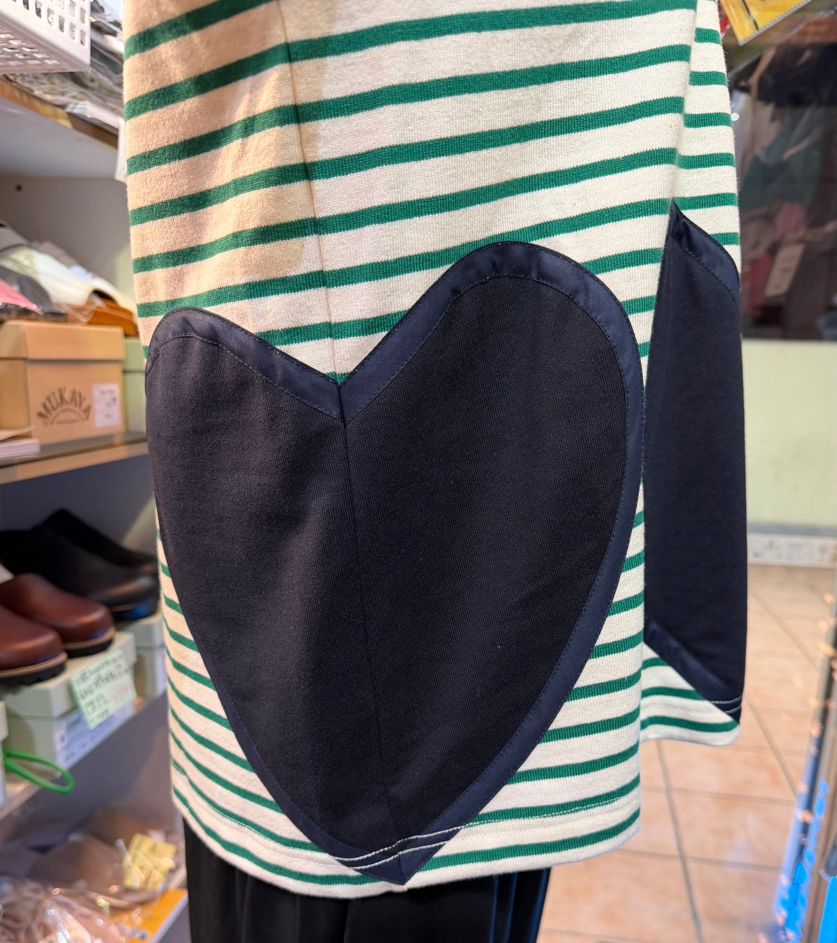 Summer Sale- Drowse and yet… Striped Heart T-shirt, made in Japan