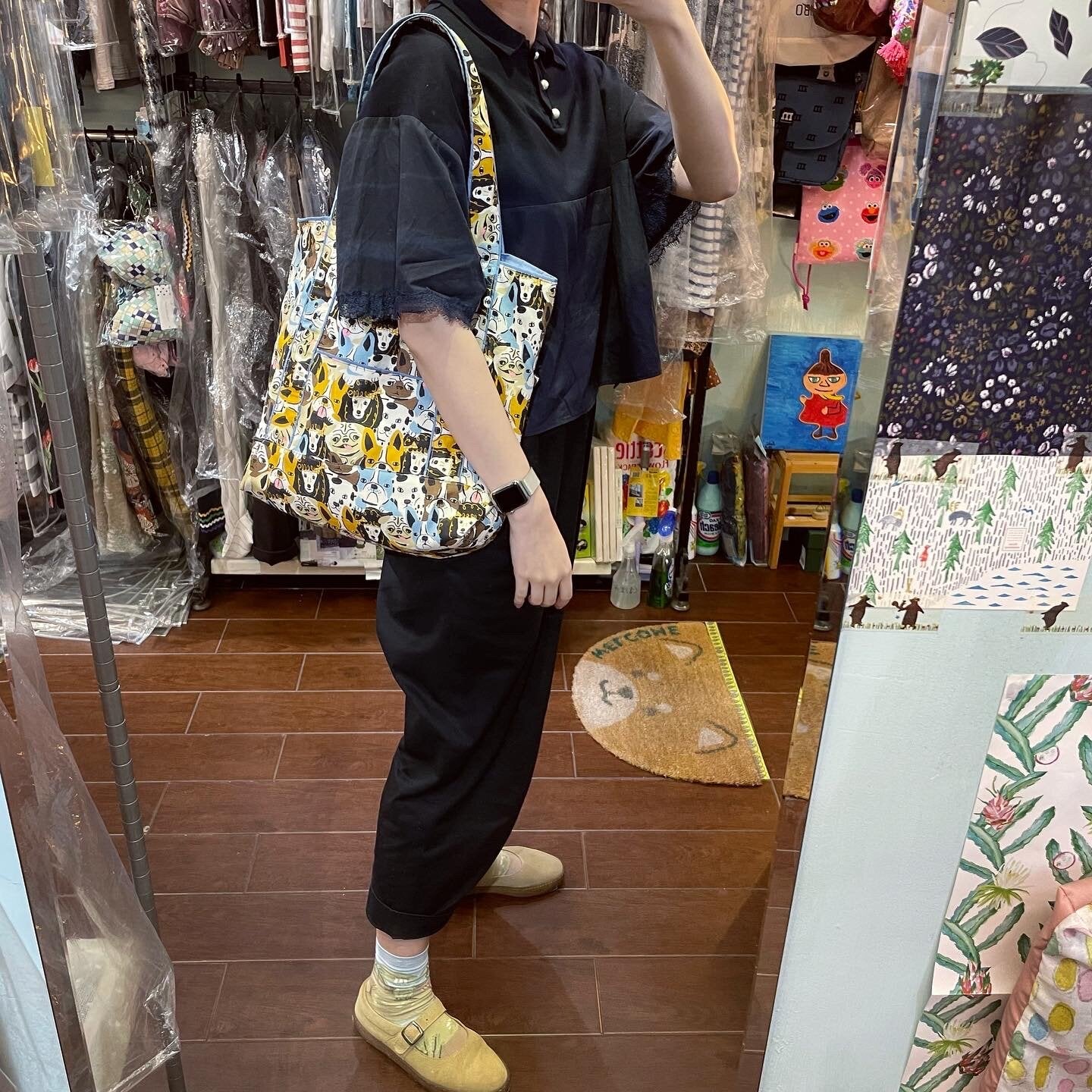 Handmade Dogs Prints Tote Bag, Fabric from Japan