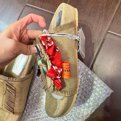 Sale- Rehersall Beige Frill Suede Sandal,Size 23.5, 24cm