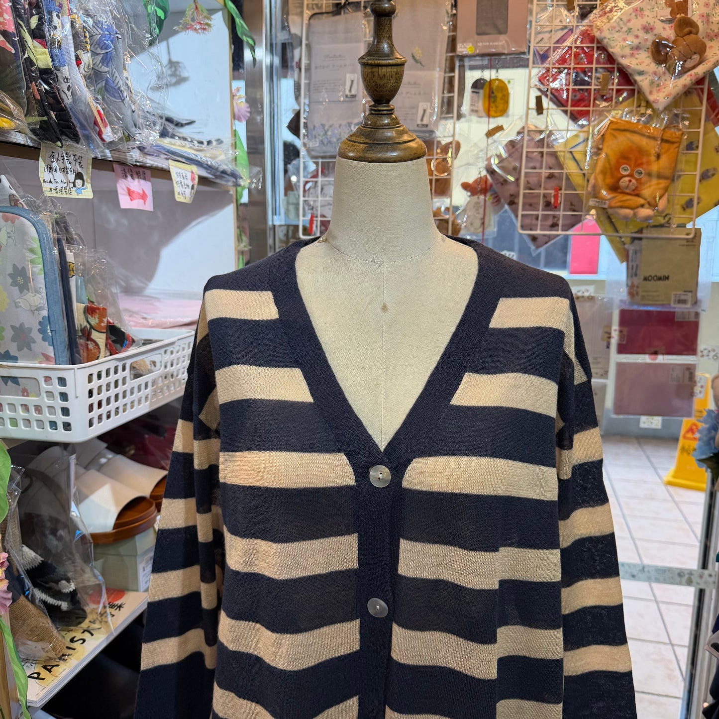 Ichi Linen-Blend Sheer Striped Cardigan, 2 Colors