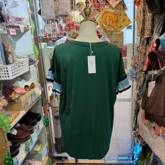 Pou Dou Dou Green Frill Sleeves Blouse