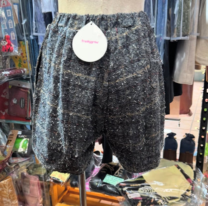 EXTRA30- Frankygrow Tweed Checked Brown Short Pants, made in Japan, size  F2