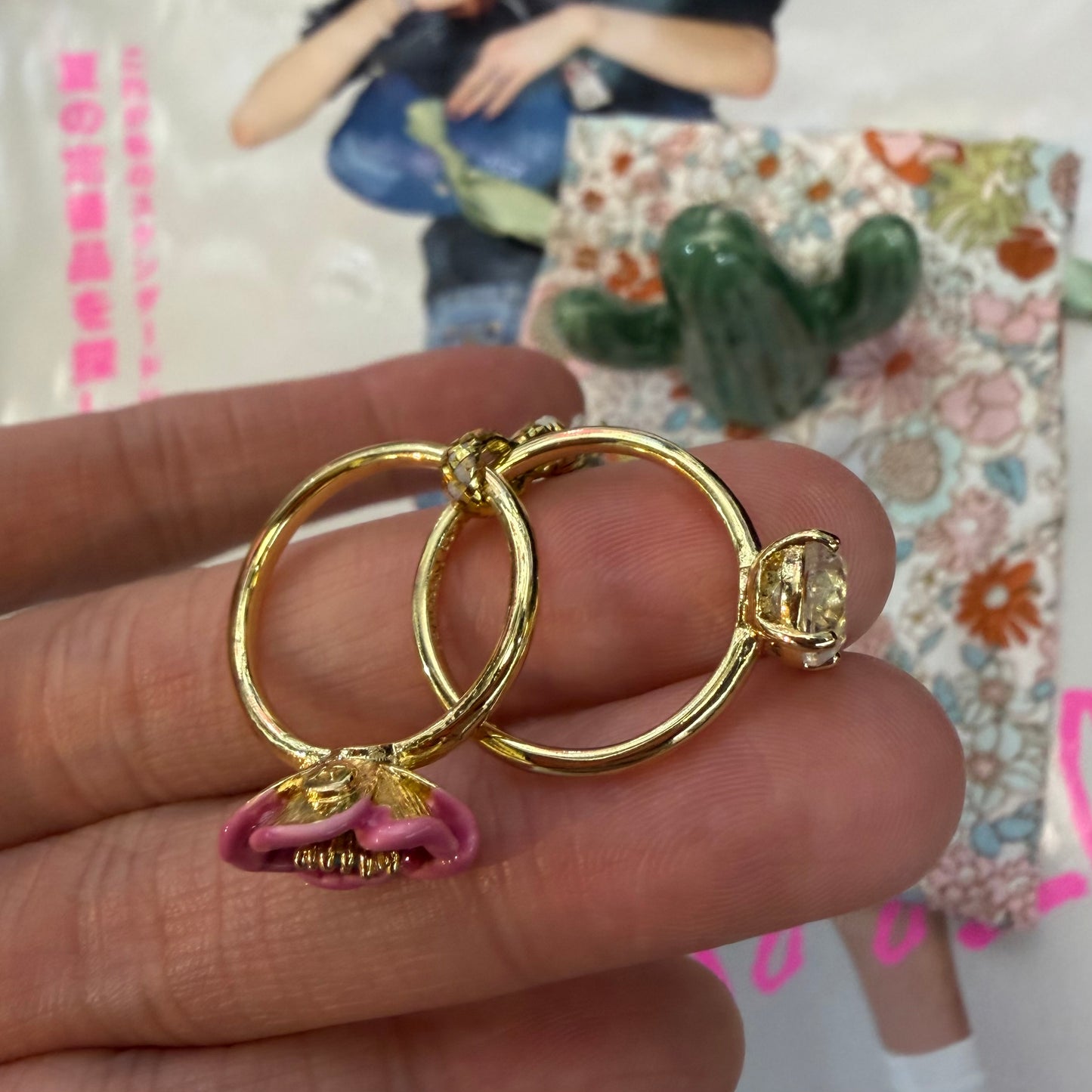 Les Néréides Paris Symphonie Des Fleurs Pink Flower Ring, size 13, imported from the UK