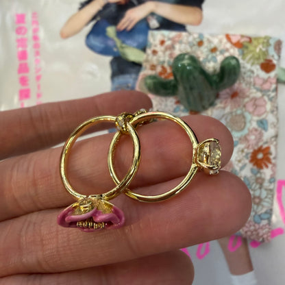 Les Néréides Paris Symphonie Des Fleurs Pink Flower Ring, size 13, imported from the UK