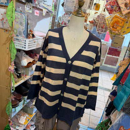 Ichi Linen-Blend Sheer Striped Cardigan, 2 Colors