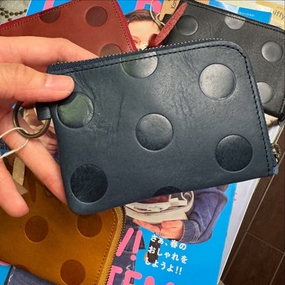 Kanmi Polka Leather Pouch, 4 Colors, made in Japan