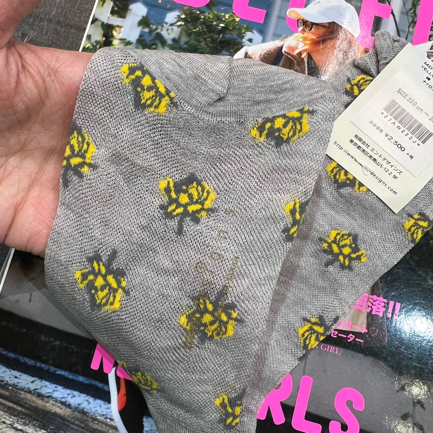 Mint designs Floral Grey Socks, made in Japan