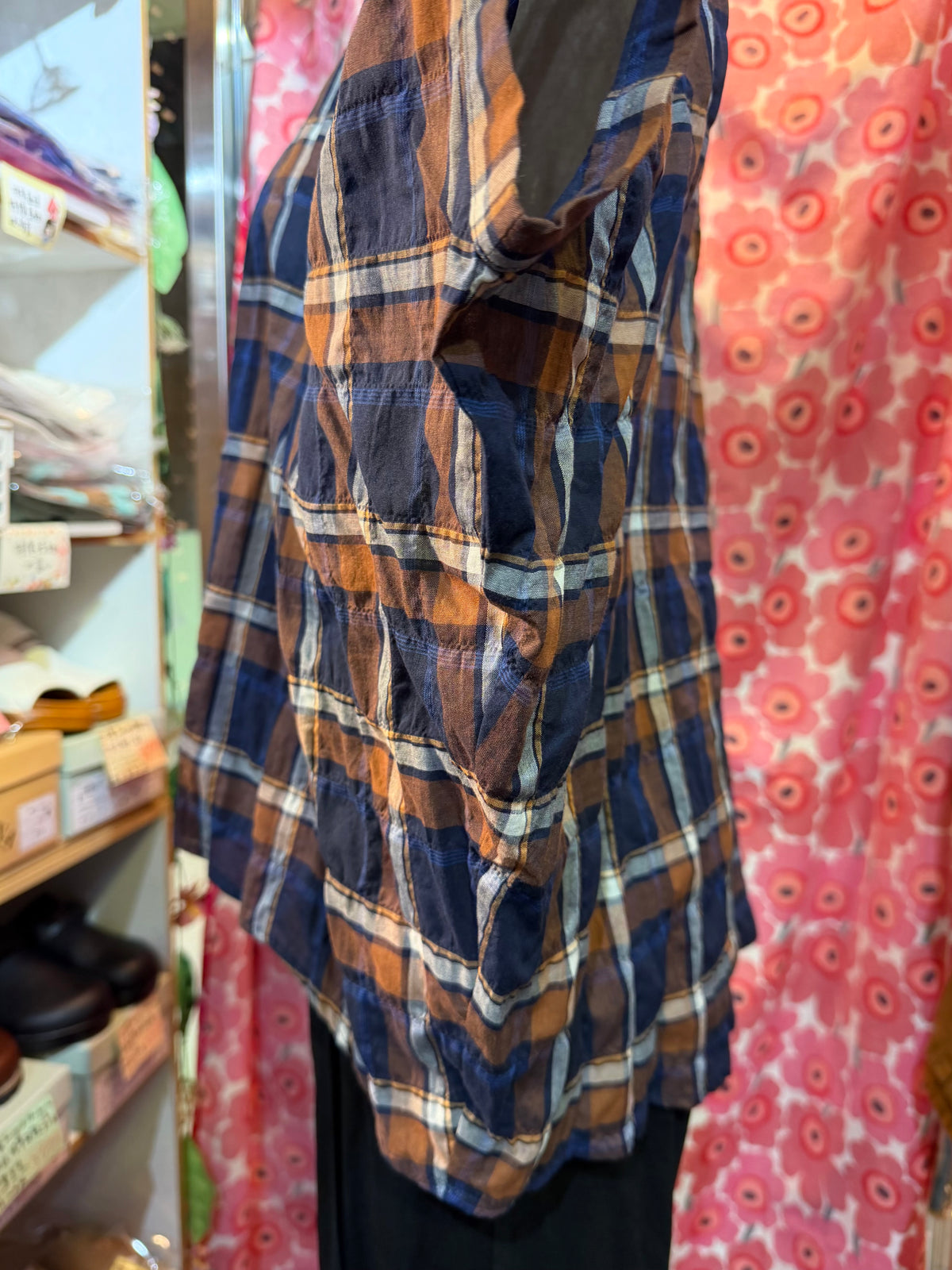 Nachukara Brown Checked Blouse, made in Japan