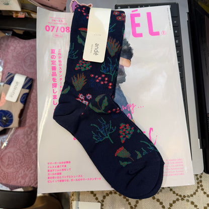 $99 only- Ande Floral Navy Socks, made in Japan