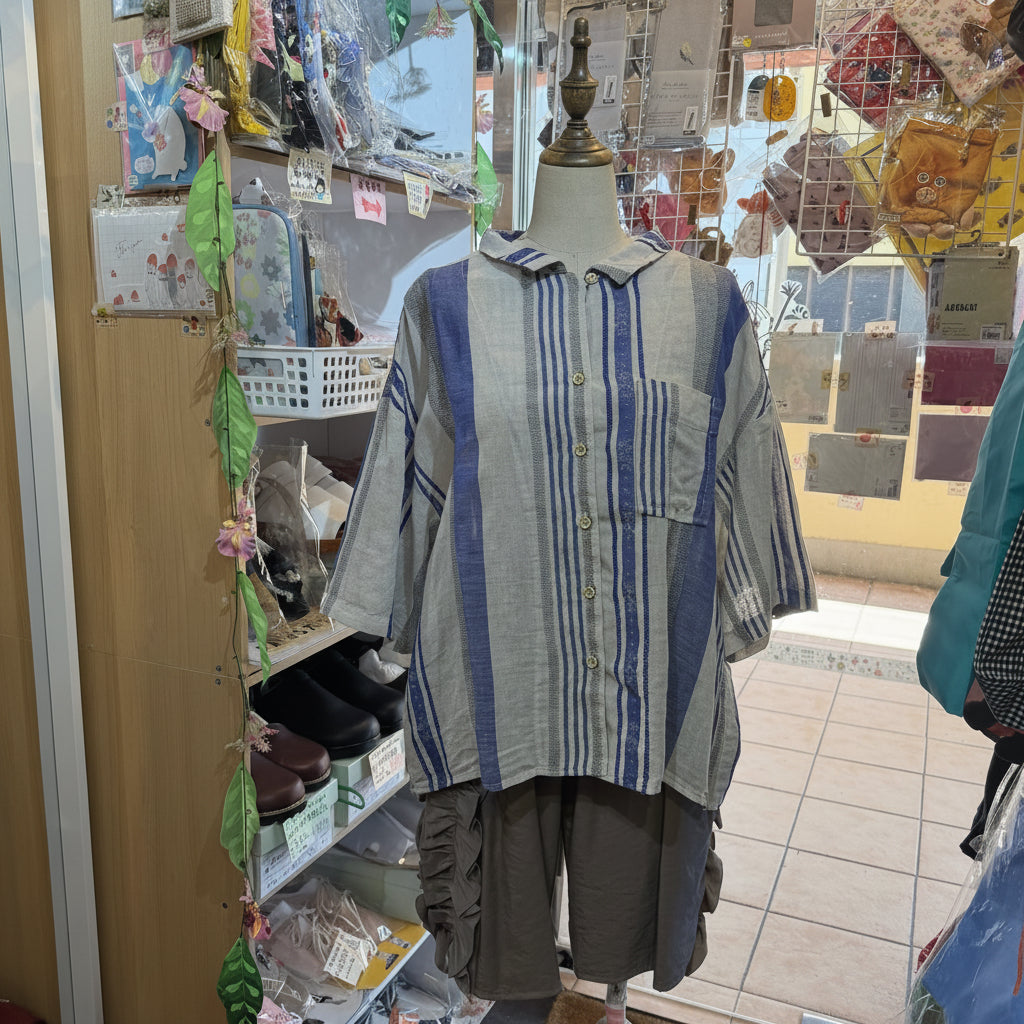 Tumugu Striped Linen Cotton Shirt, made in Japan
