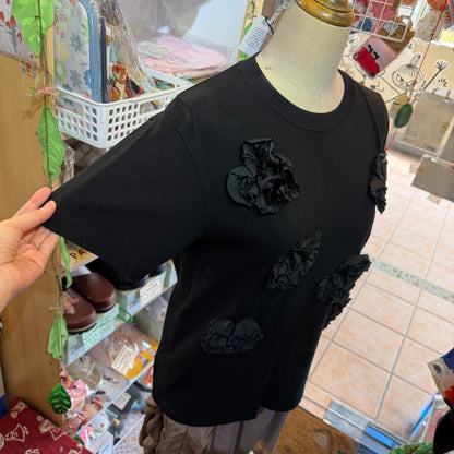 Iki 3D Cupra Embroidery Flower T-shirt, 2 Colors, size S, M, made in Japan