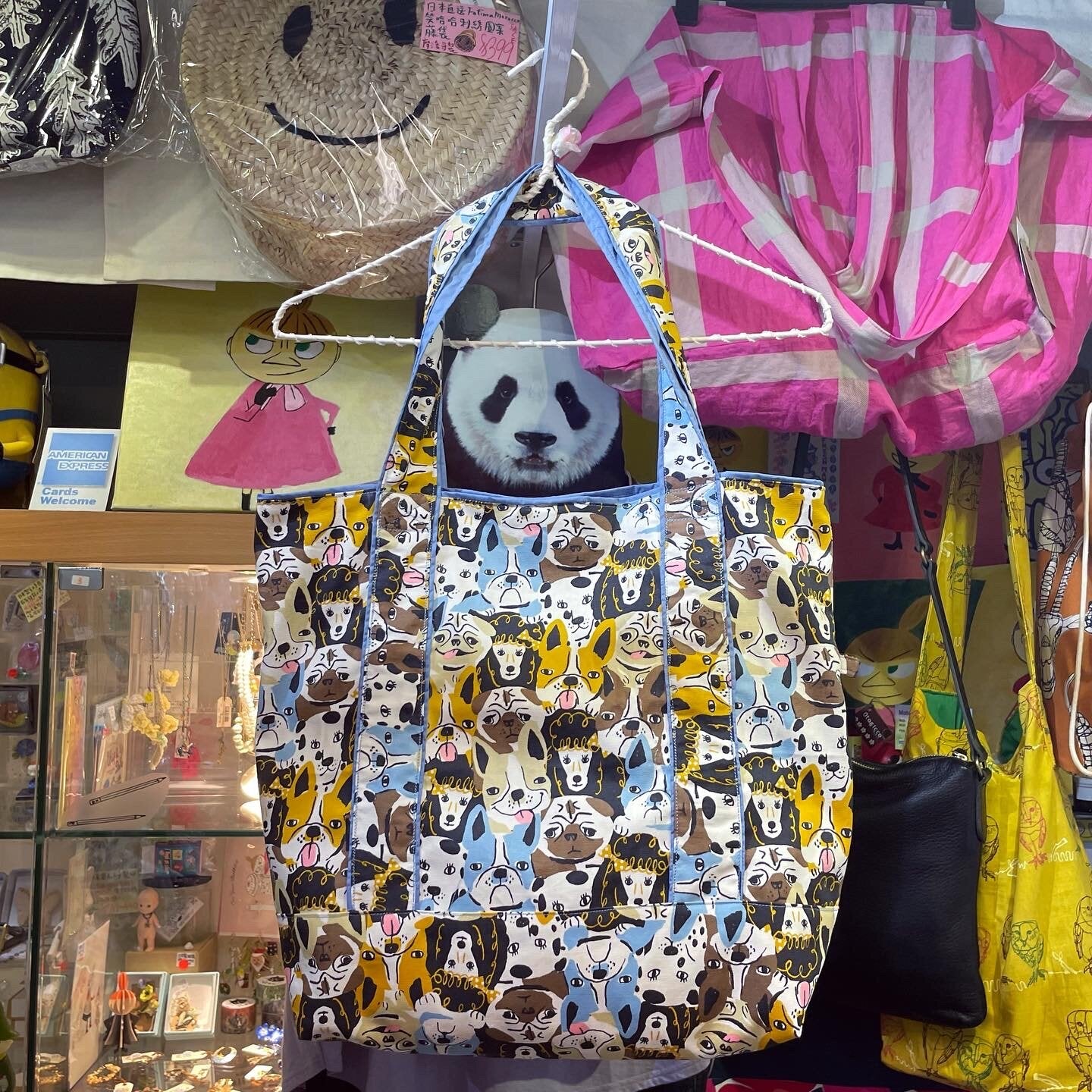 Handmade Dogs Prints Tote Bag, Fabric from Japan