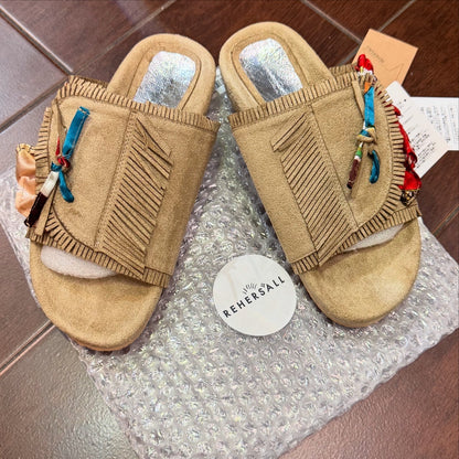 Sale- Rehersall Beige Frill Suede Sandal,Size 23.5, 24cm