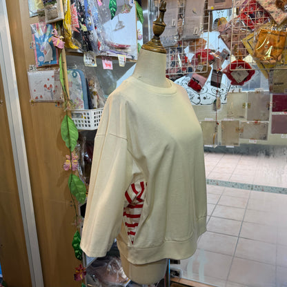 Munich Ivory X Red Striped Sweatshirt, made in Japan