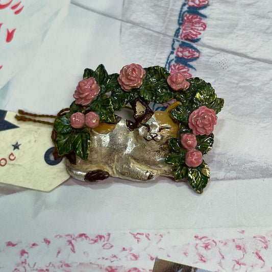 Palnart Poc Cat in the Garden Brooch, made in Japan