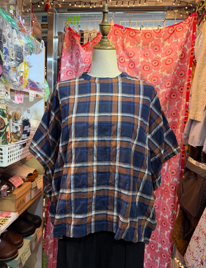 Nachukara Brown Checked Blouse, made in Japan
