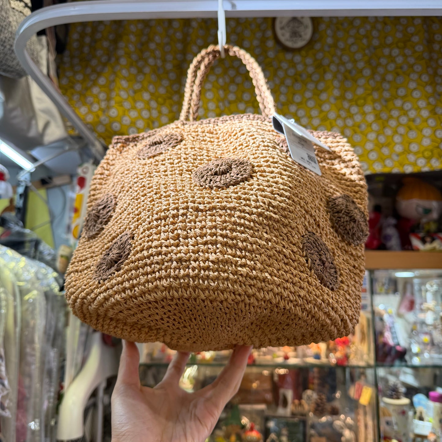 Ema Kuam Brown Polka Straw Bucket Bag, Handmade in Nepal