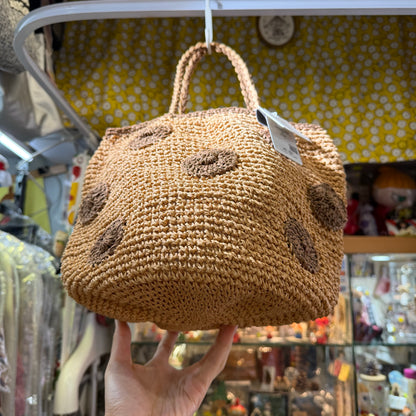 Ema Kuam Brown Polka Straw Bucket Bag, Handmade in Nepal