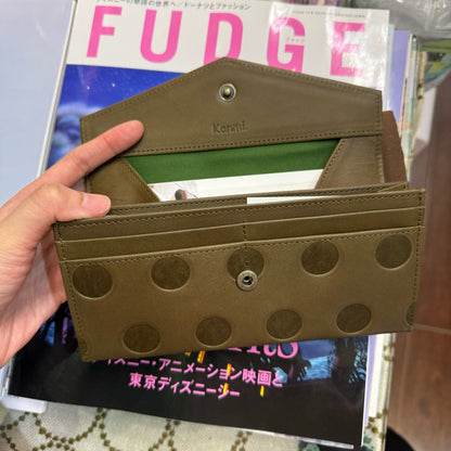 Kanmi Polka Green Leather Long Wallet, made in Japan