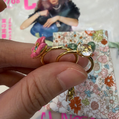 Les Néréides Paris Symphonie Des Fleurs Pink Flower Ring, size 13, imported from the UK