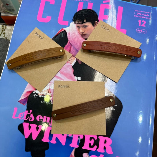 Kanmi Leather Hair Clips, 3 Colors, made in Japan