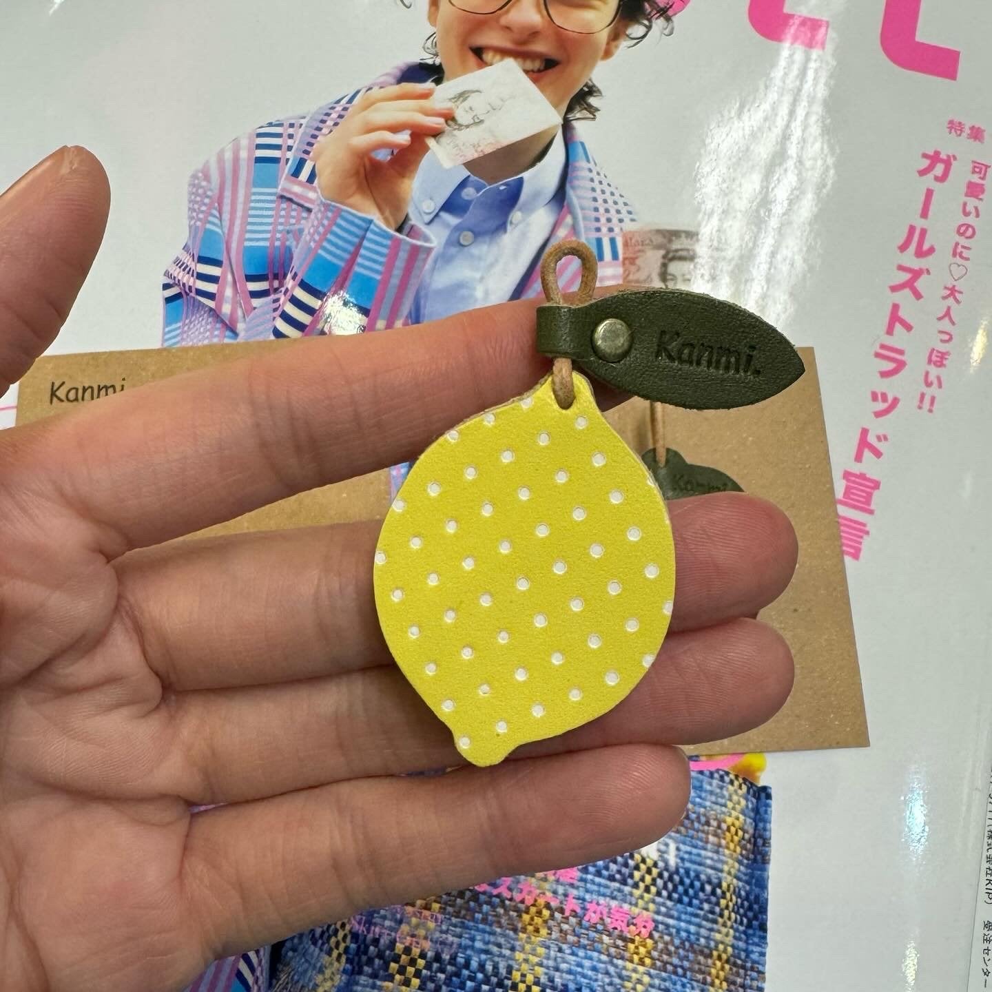 Kanmi Leather Lemon and Strawberry Brooches, made in Japan