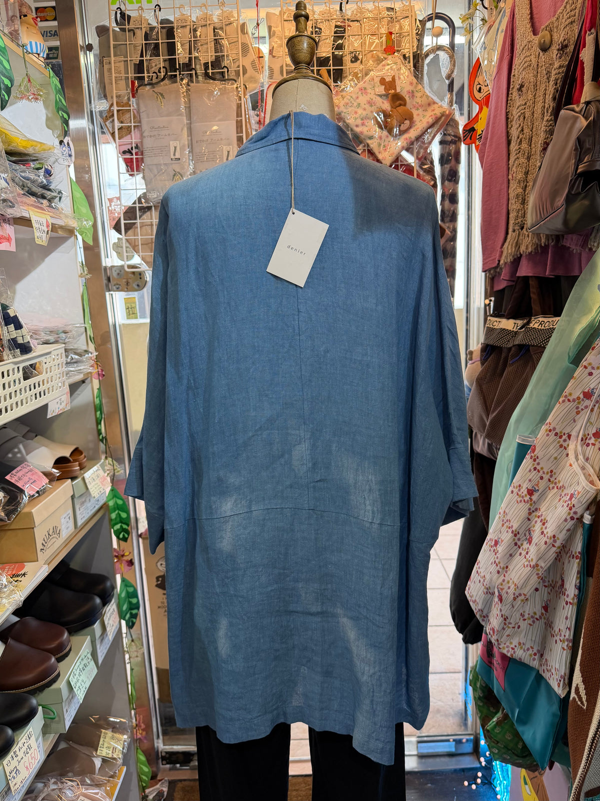 Denier Blue Indigo Dyeing Linen Long Shirt, made in Japan