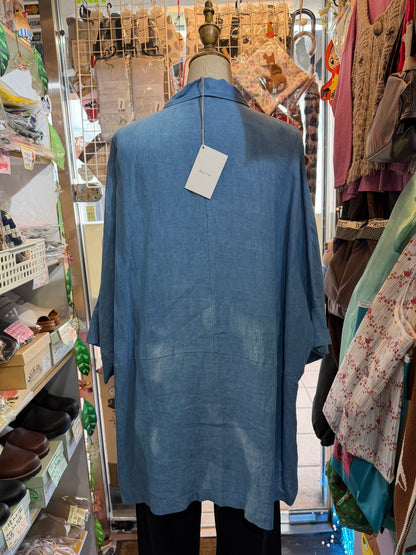 Denier Blue Indigo Dyeing Linen Long Shirt, made in Japan