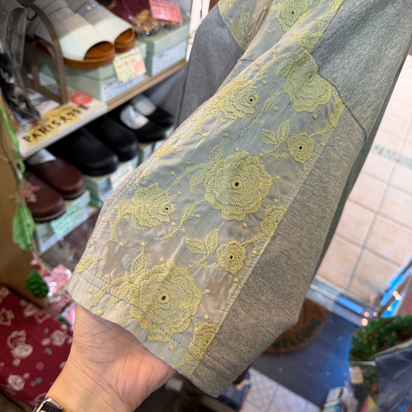 Cotton … Patchworks Grey T-shirt, made in Japan