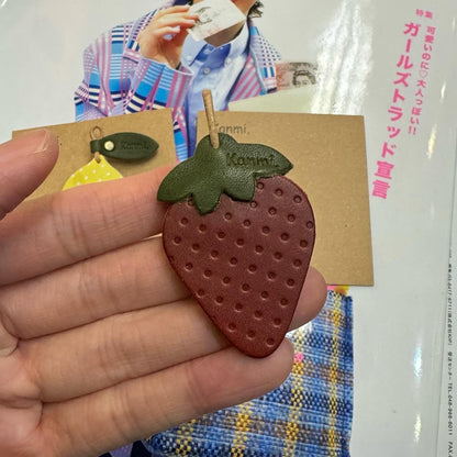 Kanmi Leather Lemon and Strawberry Brooches, made in Japan