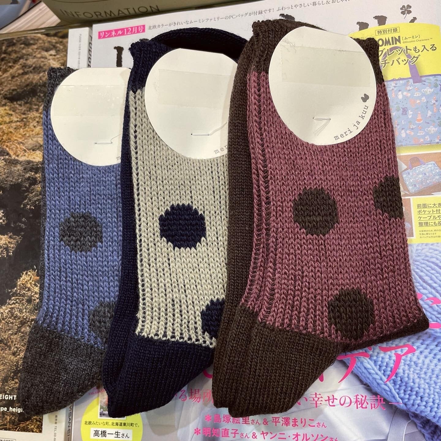 $99 only- Meri ja kuu Polka Wool Socks, 3 Colors, made in Japan