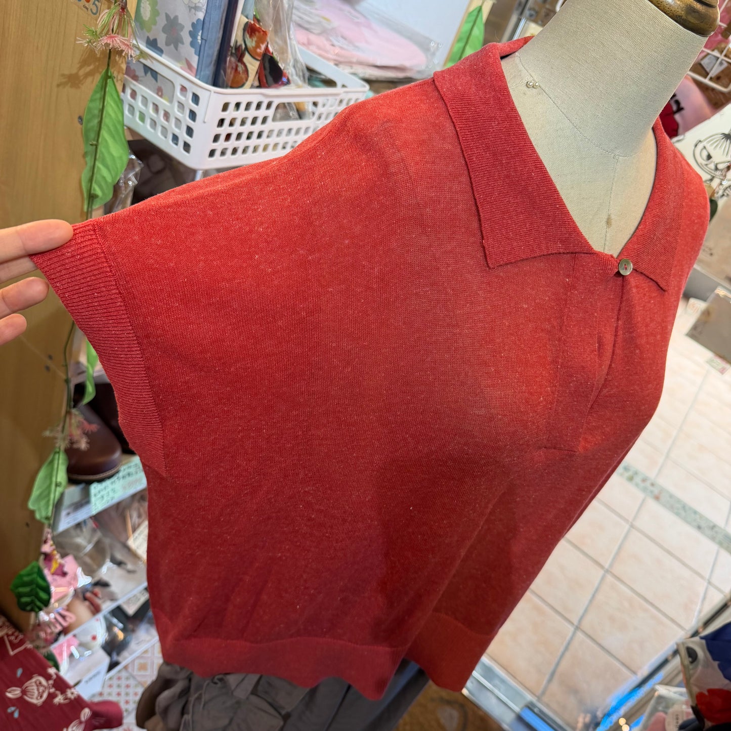 Ichi Red See-through Sheer Polo Shirt