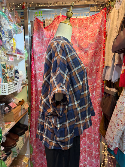 Nachukara Brown Checked Blouse, made in Japan