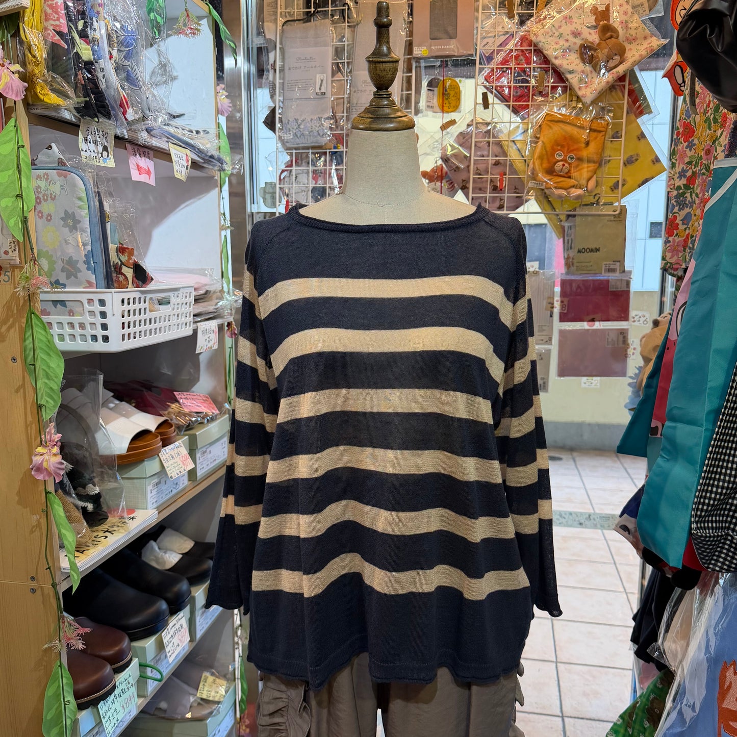 Ichi Blue X Pink Striped Linen-blend Pullover Blouse