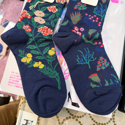 $99 only- Ande Floral Navy Socks, made in Japan