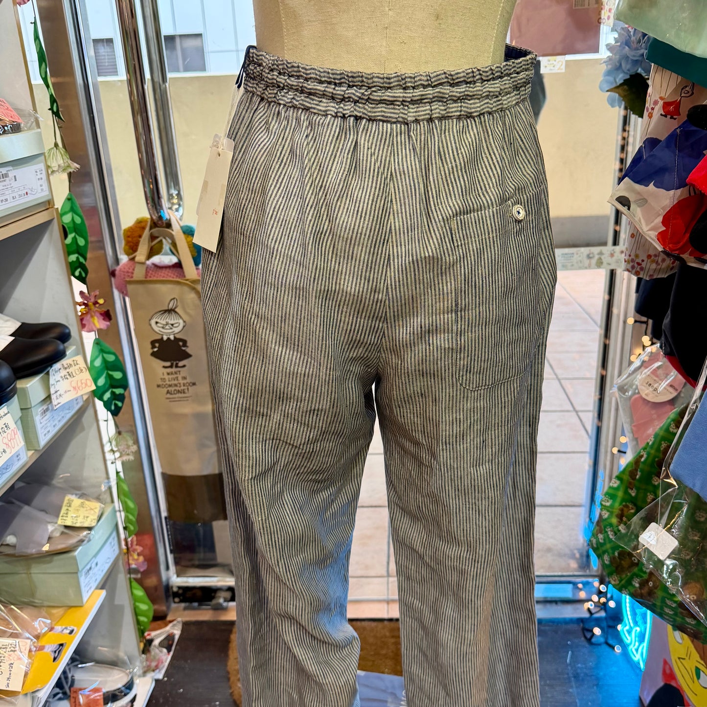VM Linen Slim Cut Striped Pants, size 3, made in Japan