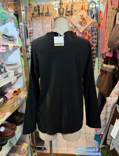 Days Frill Collar Black T-shirt, made in Japan
