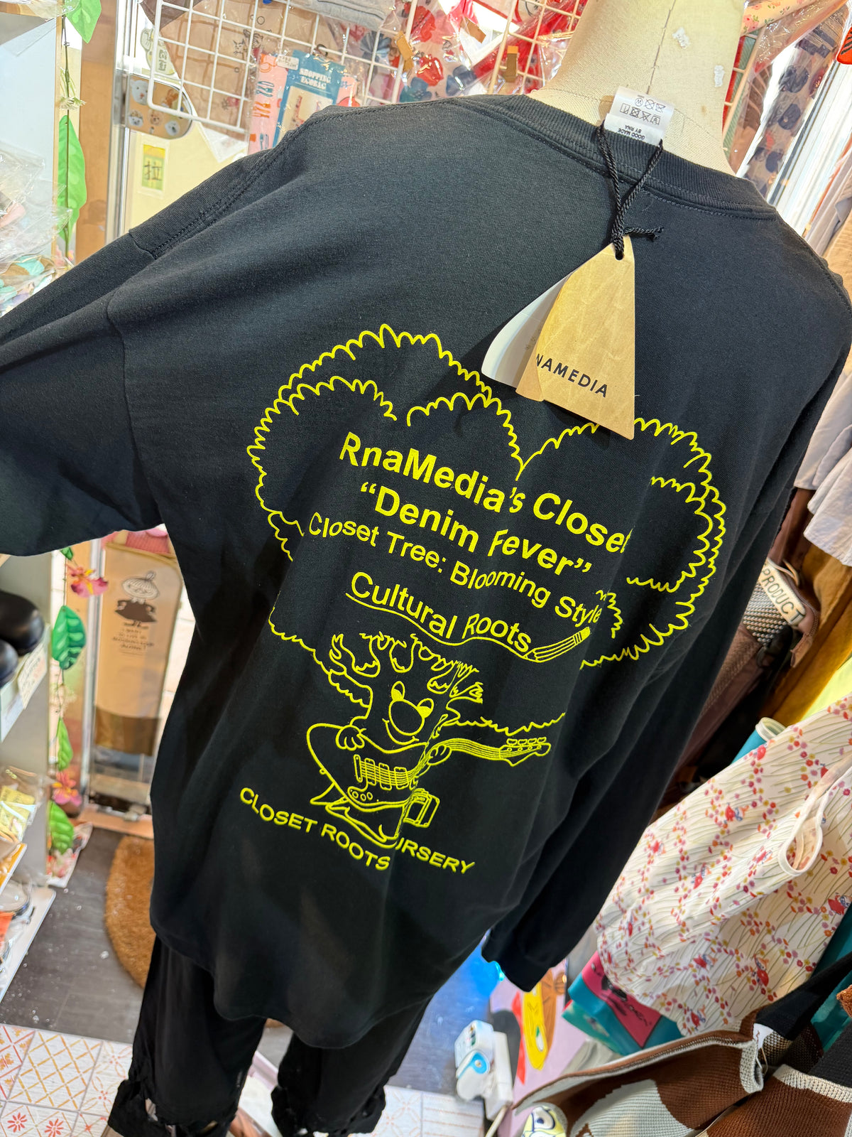 RNA Tree and Strawberry Black Long T-shirt, made in Japan
