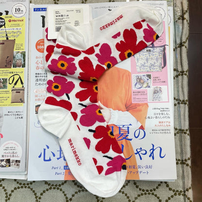 Marimekko Red Unikko Socks, size 37-39