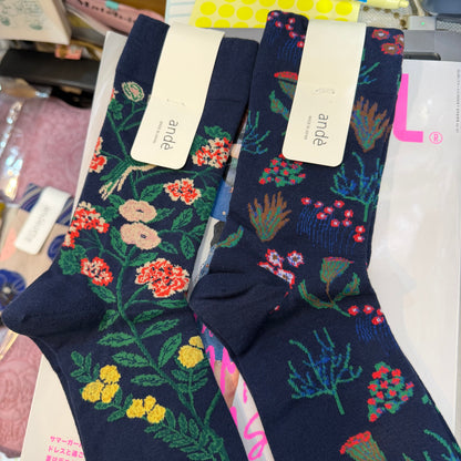 $99 only- Ande Floral Navy Socks, made in Japan