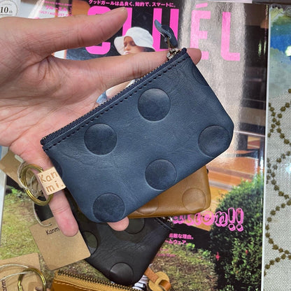Kanmi Polka Leather Small Pouch, 4 Colors, made in Japan