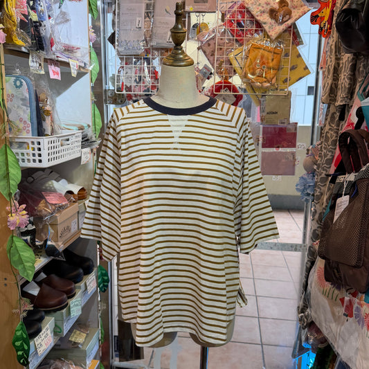 Le colis Beige Striped T-shirt, Cool Comfort Fabric