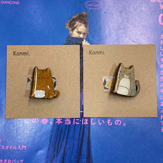 Kanmi Cats Wooden brooches, made in Japan
