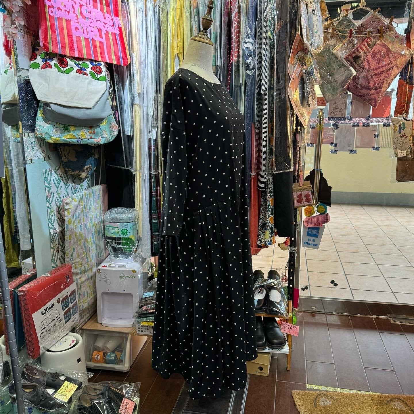 Cloud of Birds Polka Black Dress, made in Japan