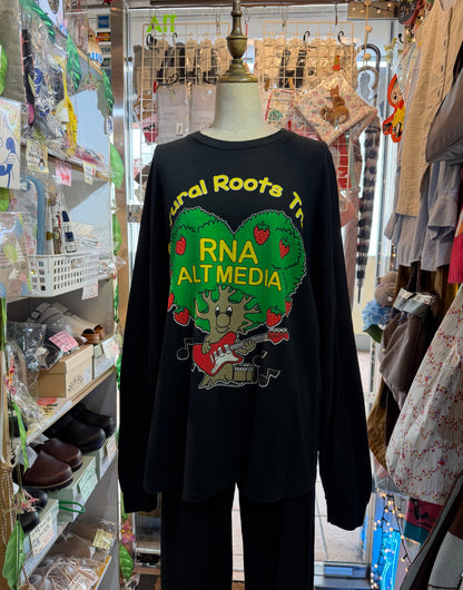 RNA Tree and Strawberry Black Long T-shirt, made in Japan